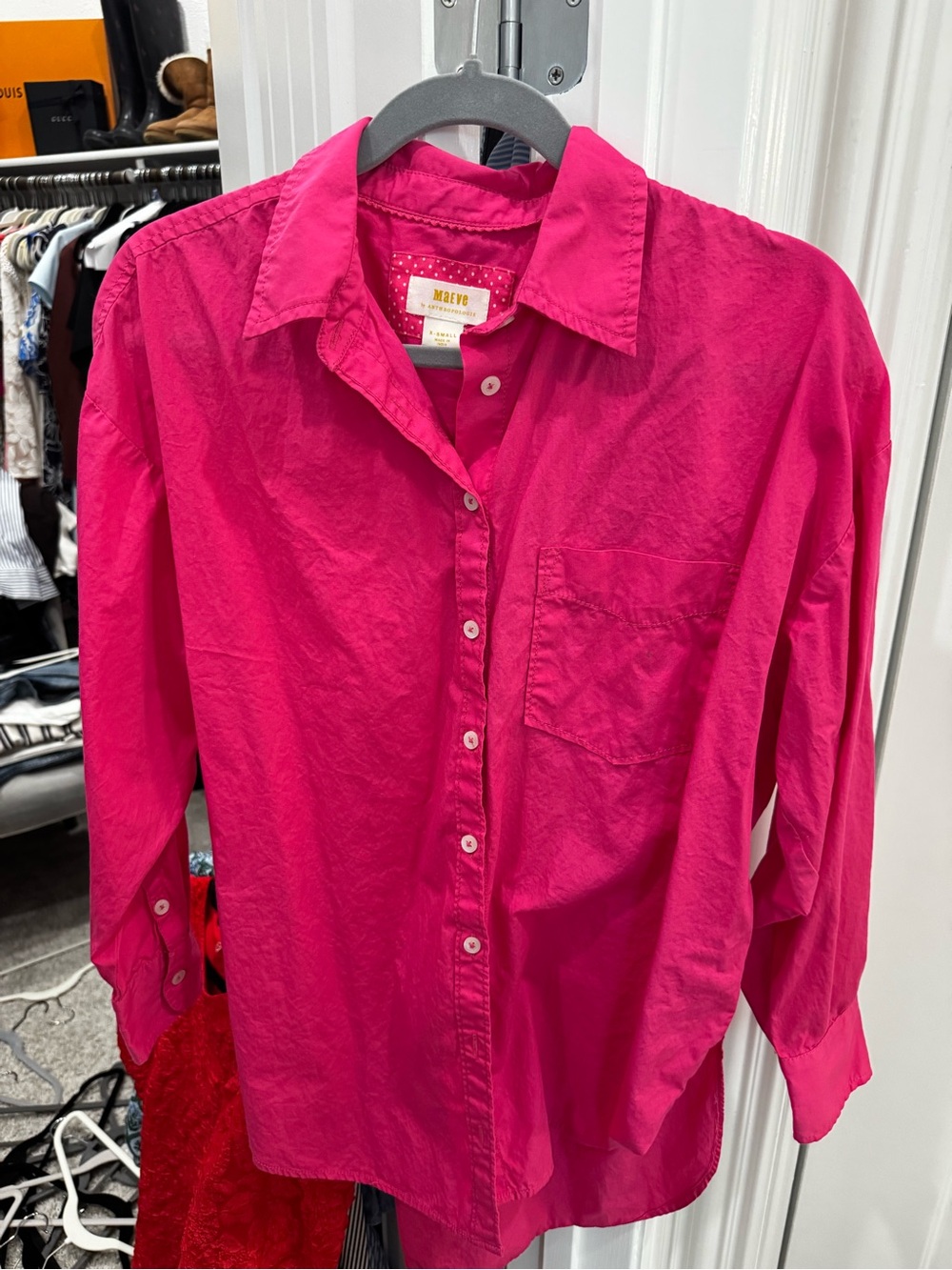Anthropology Maeve Women's Bright Pink Button-Down Shirt